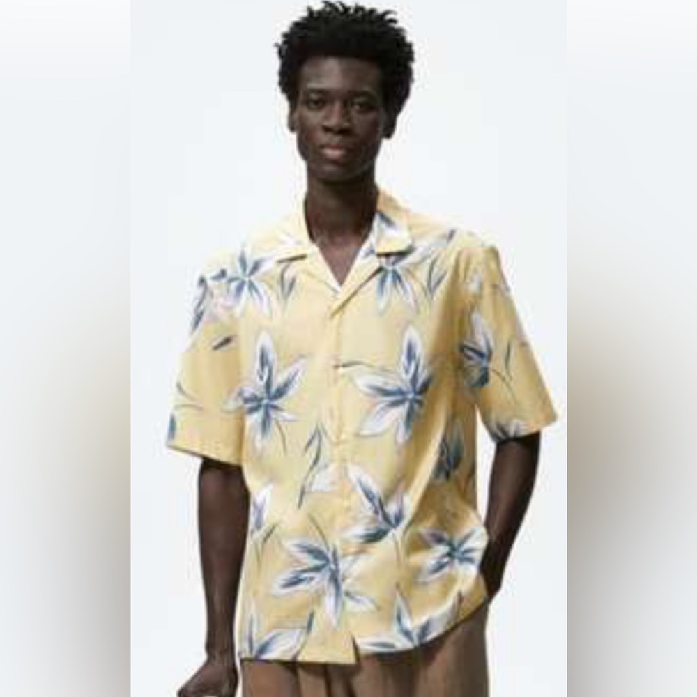 Zara Tropical Print Cotton Regular Fit Shirt. Size XL.